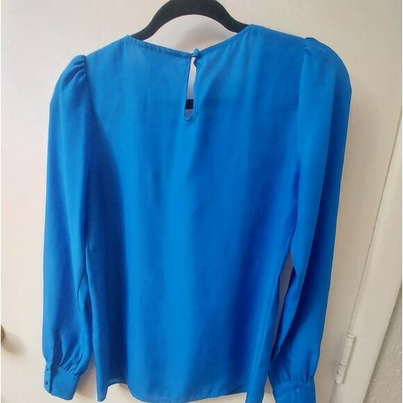 J Crew Factory Blue Long Sleeve Blouse XXS Corporate Siren Dopamine Minimalist - Picture 4 of 8